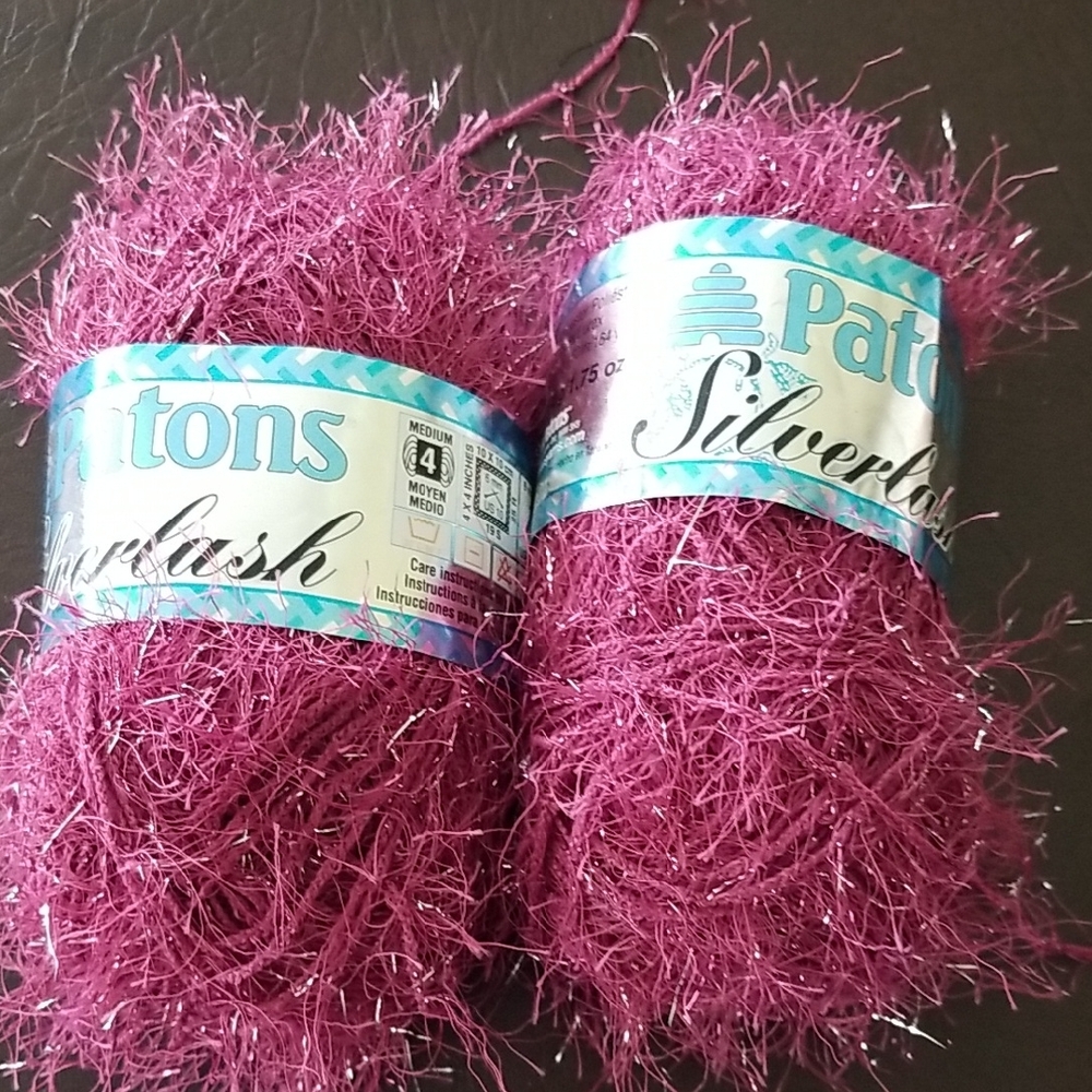 Patons Purple Eyelash Yarn 2 skeins Matching dye Lots